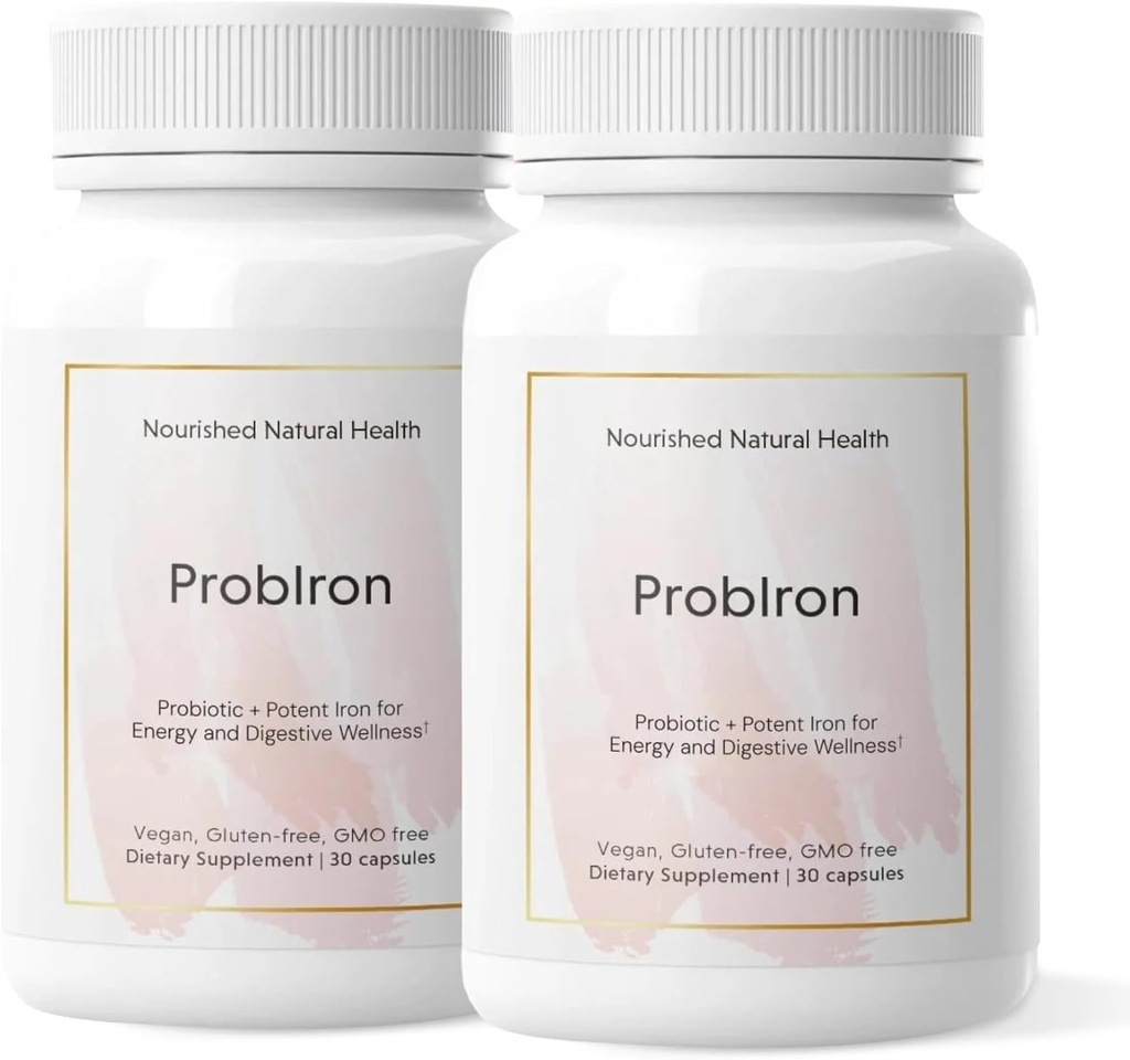 Nourished Natural Health ProbIron - Frauen Probiotikum + Eisenergänzung mit Vitamin C und Kupfer - Vegan Formel für Energie und Verdauungs Wellness - 60 Kapseln