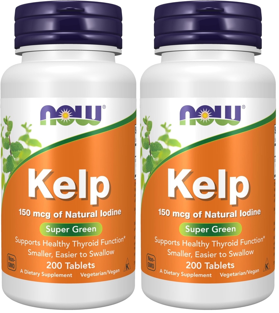 Suppléments, Kelp 150 mcg d'iode naturelle, Comprimé plus facile à avaler, Super vert, 200 comprimés (paquet de 2)