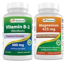 Meilleurs naturels Vitamine B2 (Riboflavine) 400mg & Glycinat de magnésium 425 mg