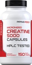 Piping Rock Creatine Capsules monohydratées de 5000mg de 150 pilules Supplément micronisé pour les hommes et les femmes