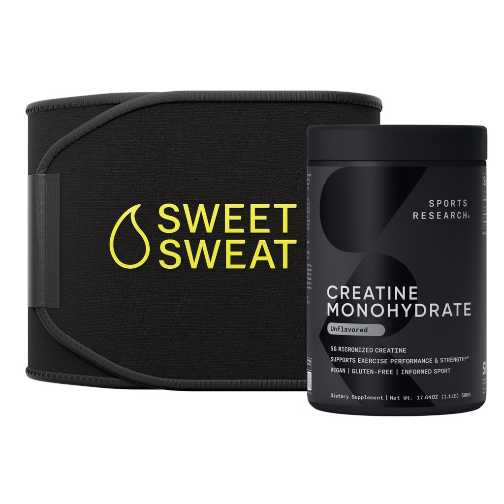 Sportforschung Creatine Monohydrate und Sweet Sweat Waist Trimmer - Schwarz und Gelb (klein)