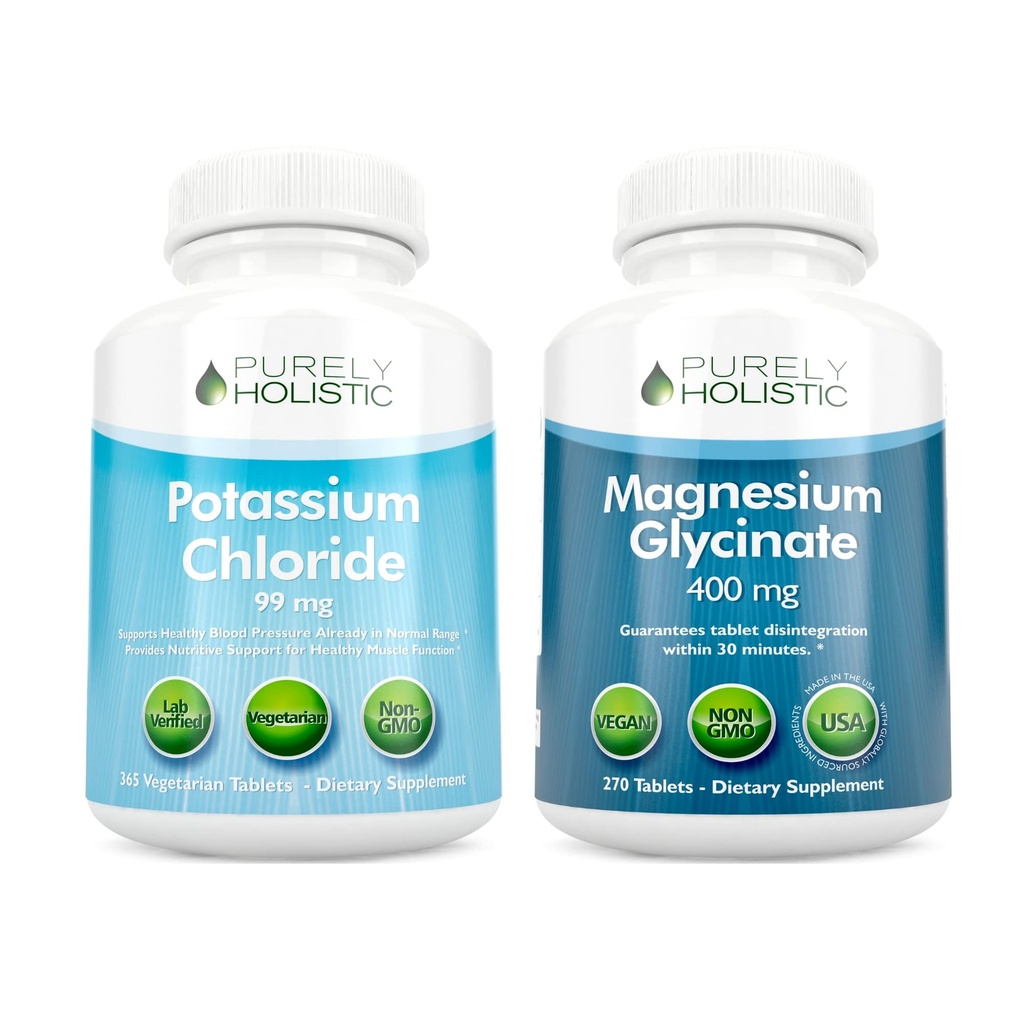 Kaliumchlorid 99mg + Magnesium Glycinat 400mg - 365 + 270 Tabletten - Vegetarischer Bundle - Made in USA