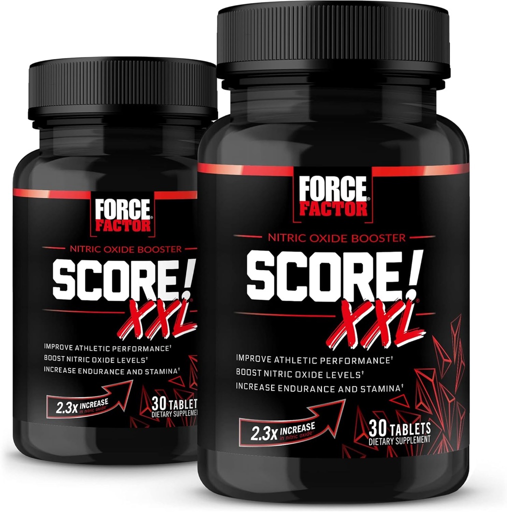 FORCE FACTOR Score! XXL, 2-Pack, Nitric Oxid Booster Ergänzung für Männer mit L-Citrulline, Black Maca, & Tribulus zu verbessern sportliche Leistung, erhöhen Stamina, & unterstützen Blutfluss, 60 Tabletten