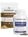 Echte Pilze Vitamin D2, Chelat Zink, Chaga, Reishi (120ct) und Bio Lion's Mane Powder (60 Servierungen) Bundle - Immunität und kognitive Unterstützung, verbesserte Absorption - Vegan, Glutenfrei, Non-GMO