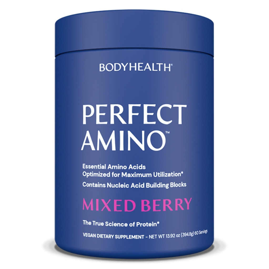 BodyHealth PerfectAmino Powder - BCAA et EAA Powder for Pre and Post Workout - Boissons d'énergie acides aminés pour les hommes et les femmes à l'appui des muscles maigres et de la récupération - Berry mixte - 60 portions