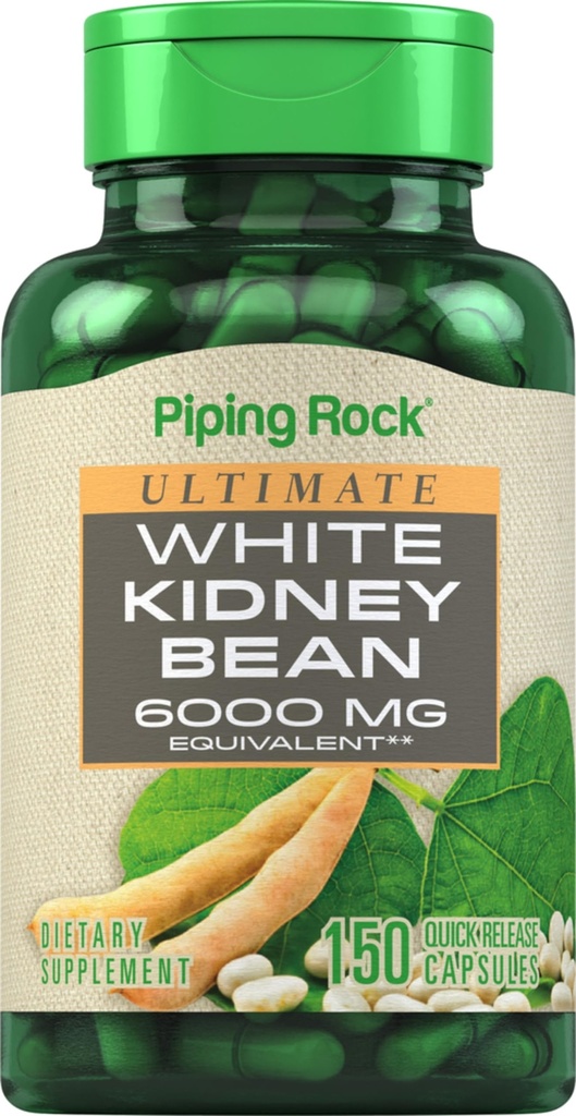 Piping Rock White Kidney Bean Extract | 6000mg | 150 Kapseln | Non-GMO & Gluten Kostenlose Ergänzung