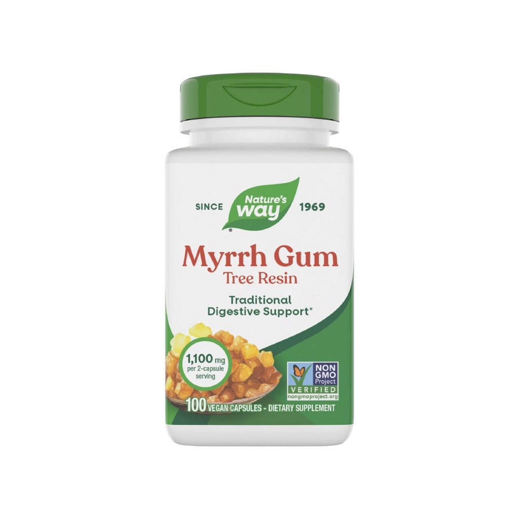 Nature's Way Myrrh Gum Tree Resin, Traditional Digestive Support*, 1.1 g per 2-Capsule Serving, Non-GMO Project Verified, No Gluten, 100 Vegan Capsules (Packaging May Vary)