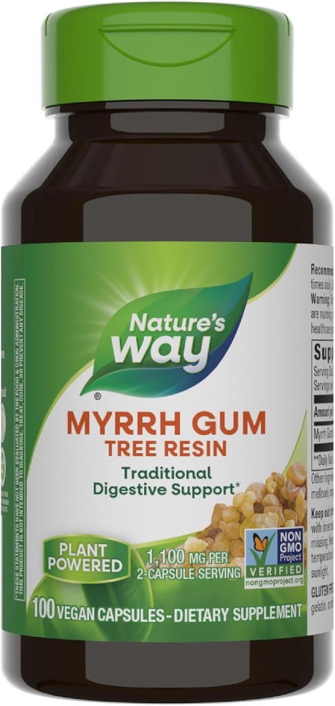 Nature's Way Myrrh Gum Tree Resin, Traditional Digestive Support*, 1,100mg Per Serving, 100 Capsules (Packaging May Vary)