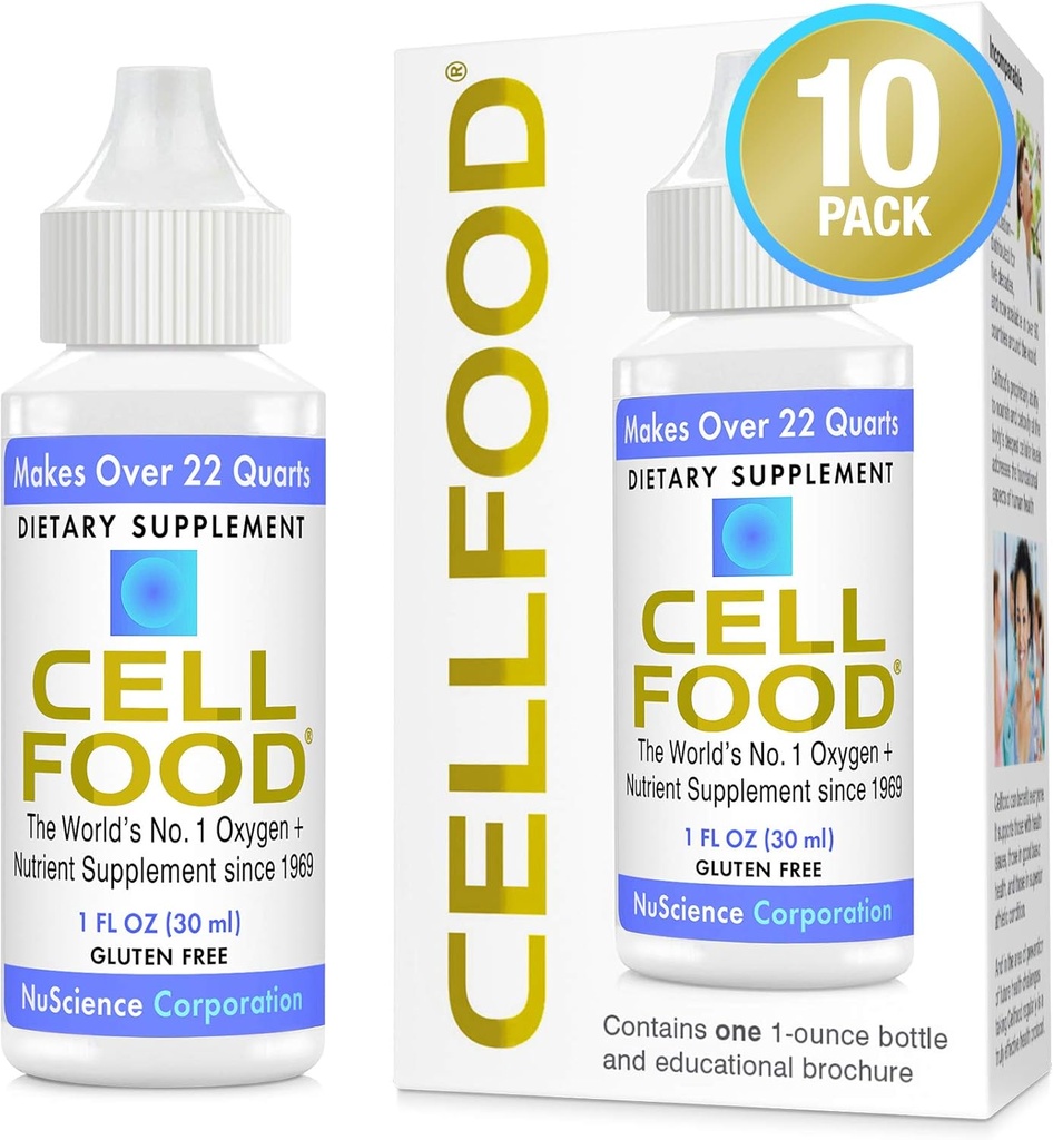 Cellfood Oxygen Boost - 1 fl oz, 10 Pack - Flüssige Sauerstoff-Ergänzung für Lymphdrainage, Höhe Krankheit, Jet Lag, Fatigue, Kopfschmerzen & Energie - Glutenfrei, Cert. Kosher