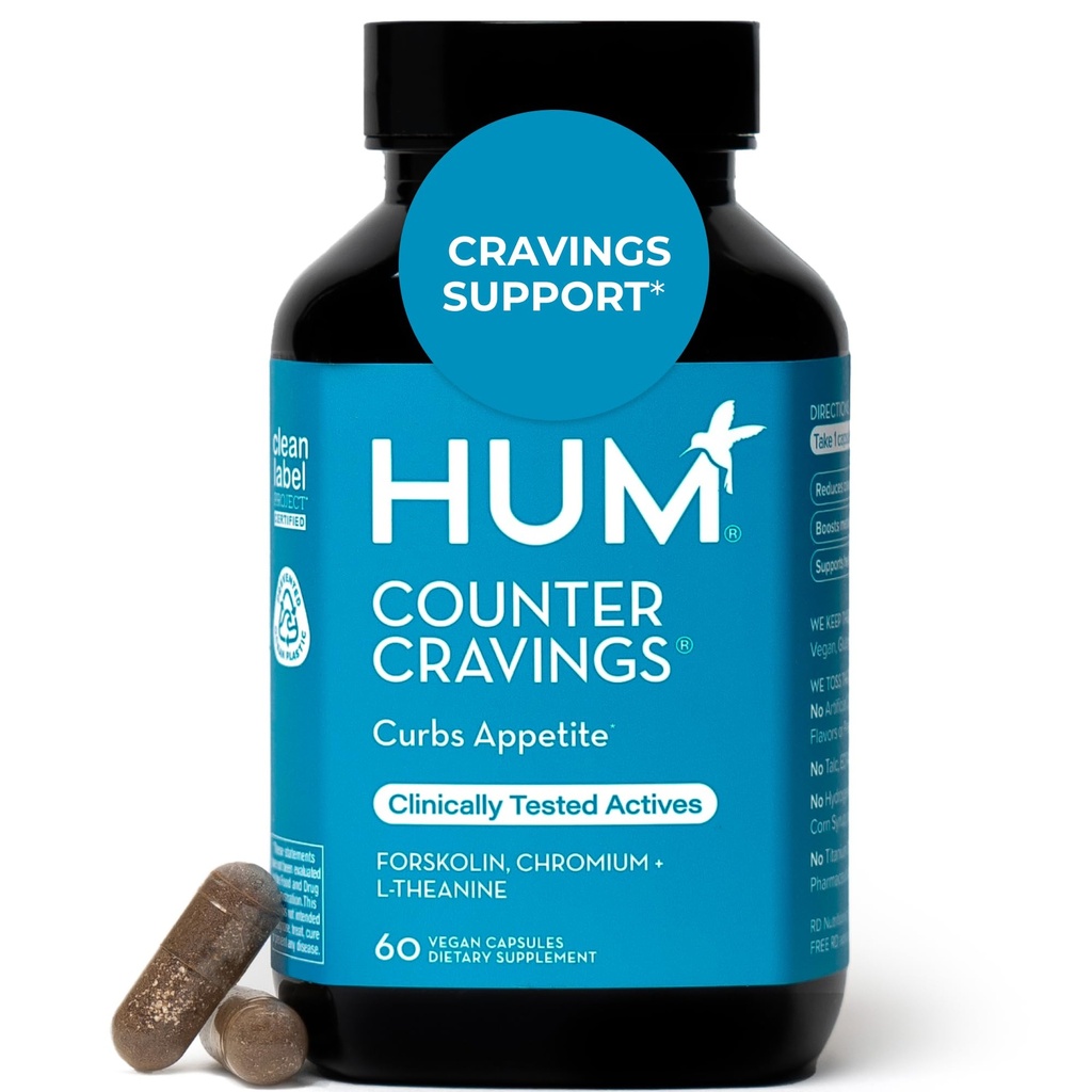 HUM Counter Cravings Chromium Ergänzungen mit L Theanin, Seaweed Extract & Forskolin helfen Appetit, Cravings und Routinen zu unterstützen, Glutenfrei, Koffeinfreie Formel, 60 Vegan Kapseln