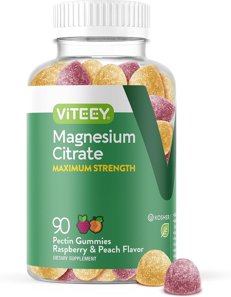 VITEEY Magnesiumgummis für Erwachsene - 255mg Magnesium Citrate Gummy für Ruhe, Schlaf, Nerve & Muskel-Funktion Unterstützung - Vegan, Glutenfrei - 90 Count