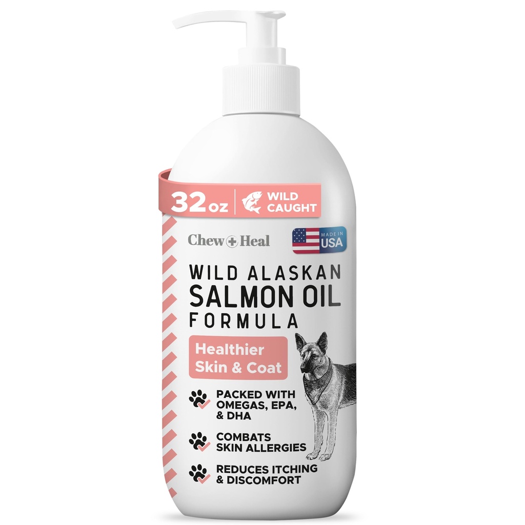 Wild Alaskan Lachs Fischöl für Hunde - 32 Unzen Fischöl Formel - Pump Cap Bottle - Enthält Omega-3 und 6, Vitamin D, EPA, und DHA für gesunde Haut und Mantel