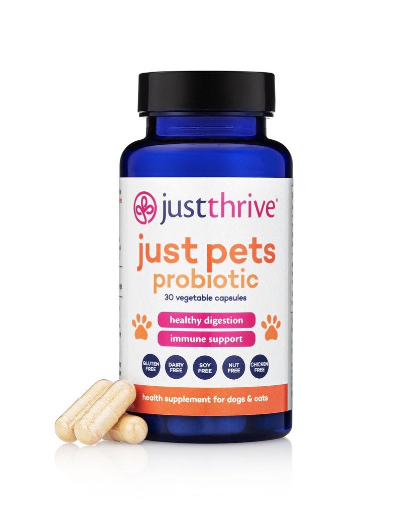 Just Thrive Just Pets Probiotic - Daily Digestive Probiotics for Dogs and Cats - 4 Billion CFUs Pet Probiotic, 30 Kapseln