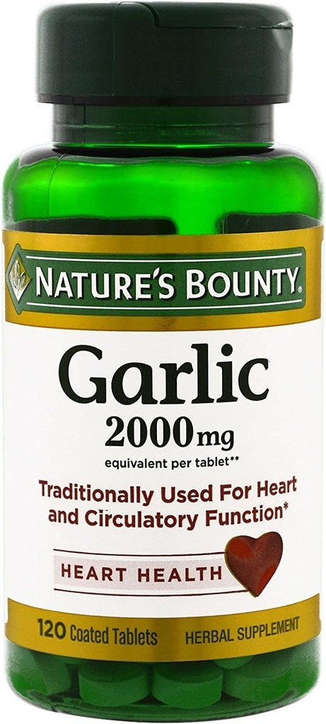 Nature's Bounty Garlic, 2000mg, 120 comprimés enrobés (paquet de 2), 2 bouteilles Chacun des 120 comprimés