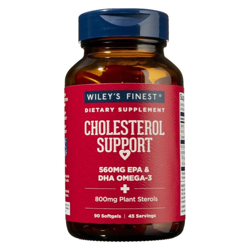 Wiley's Finest Wild Alaskan Fish Oil Cholestérol Support - Supplément santé cardiaque pour les hommes et les femmes - 560mg Oméga-3s - 90 Softgels (45 portions)