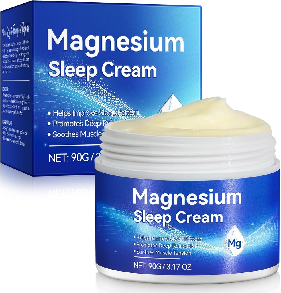 Crème à l'huile de magnésium pour le sommeil, Beurre corporel de magnésium - Soutien pour le sommeil, les crampes de jambes, le soutien articulaire et la douleur musculaire-Fast Absorption-Nuit Crème de magnésium 3 fl oz