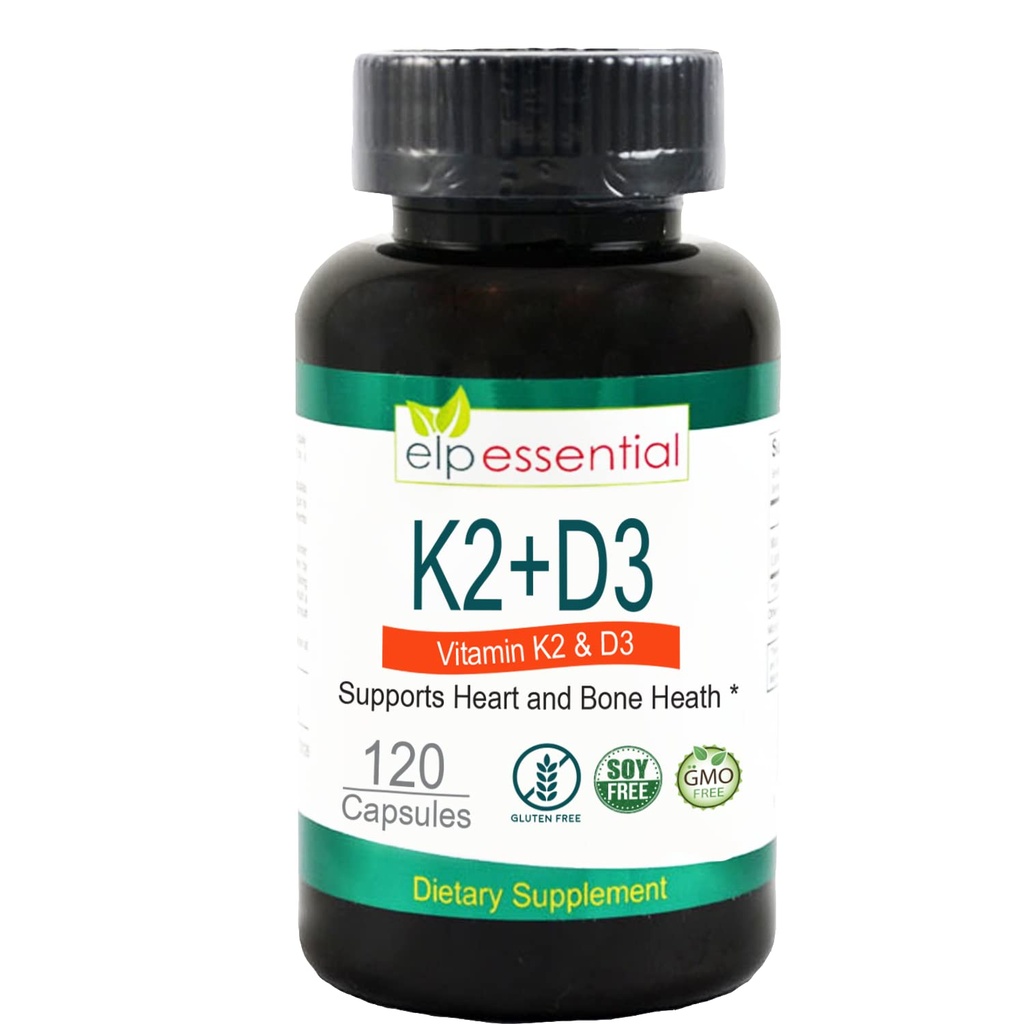 ELP ESSENTIAL Vitamin K2 with D3 Supplement Bone and Heart Health,Capsules K2+D3 Vitamins 120 Capsules