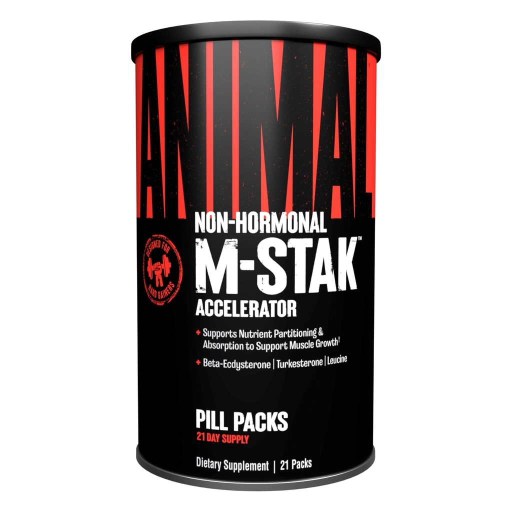 Tier M-Stak - Muskel-Erbauer und anabole Massen-Ergänzung für Bodybuilding - Lean Muscle Growth, Amino Complex und Pre Workout Energy, 21 Packungen