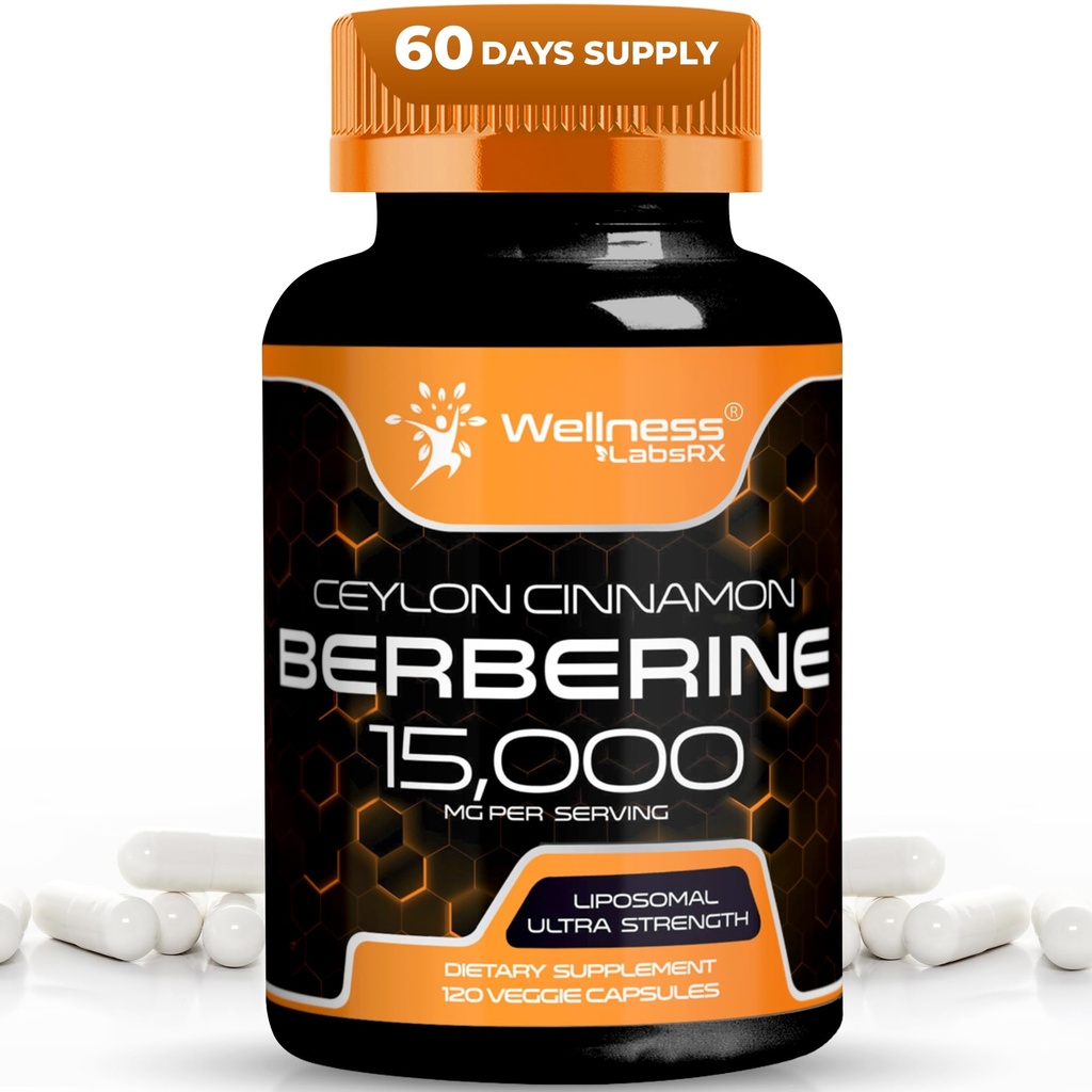 WELLNESS LABSRX Berberine Supplement 15.000mg - Berberine mit Ceylon Cinnamon, Overall Wellness Support Capsules - 120 Kapseln (Pack von 1)