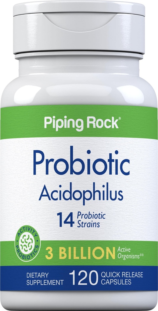 Piping Rock Probiotische Acidophilus Kapseln für Frauen und Männer | 3 Milliarden lebende Kulturen | 120 Pillen | 14 Stämme Ergänzung | Nicht-GVO, glutenfrei