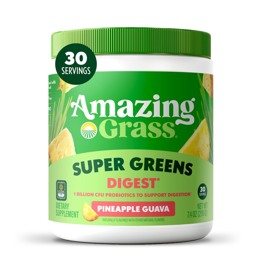 Erstaunliche GrasgrÃ1⁄4nen Mischung Digest: Super Greens Powder Smoothie Mix fÃ1⁄4r Verdauungsunterstützung mit Bio Spirulina, Chlorella, Beet Root Powder, Digestive Enzyme & Probiotics, 30 Portionen