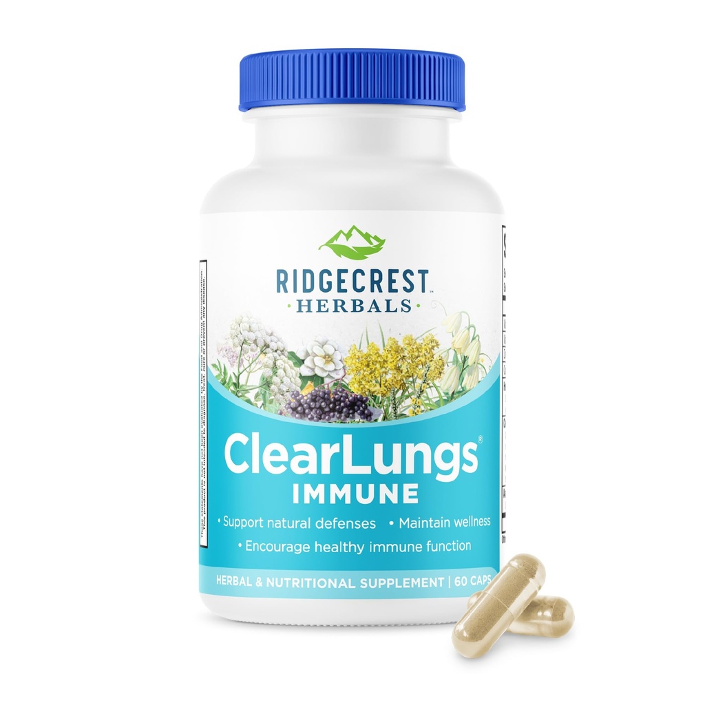 RidgeCrest Herbals ClearLungs Immune, Lung Support Supplement with Elderberry, Zinc, Vitamin C, Vitamin A, Olive Leaf, Mullein, Lung Wellness Formula for Respiratory Health (60 Vegan Caps, 30 Serv)