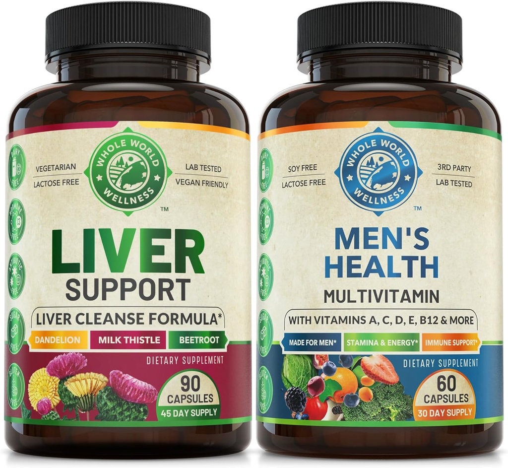 Liver Cleanse Detox Repair Formula & Mens Daily Multivitamins Bundle (jeweils eine Flasche). Gesammelt unterstützt Liver Gesundheit, ganzheitliches Wellness, Energie, Stamina & Performance. USA Made.