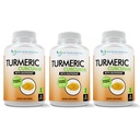 Kurkumenische Curcumin Ergänzung - 2250mg/d - Veggie Caps - 95% Curcuminoide mit Schwarzer Pfefferextrakt (Bioperine) - 750mg Kapseln - 100% Organisch - Leistungsstarke Kurkuma (Pack von 3)