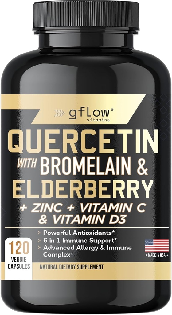 Quercetin mit Bromelain Zink Vitamin C Vitamin D Elderberry - 120 Veggie Kapseln, Non-GMO, Gluten-Free | Immun Support Supplement | Made in USA | 2 Monate Versorgung