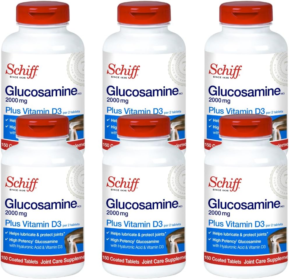 Schiff Glucosamin 2000mg mit Vitamin D3 und Hyaluronsäure, 150 Tabletten - Joint Supplement (Pack von 6)