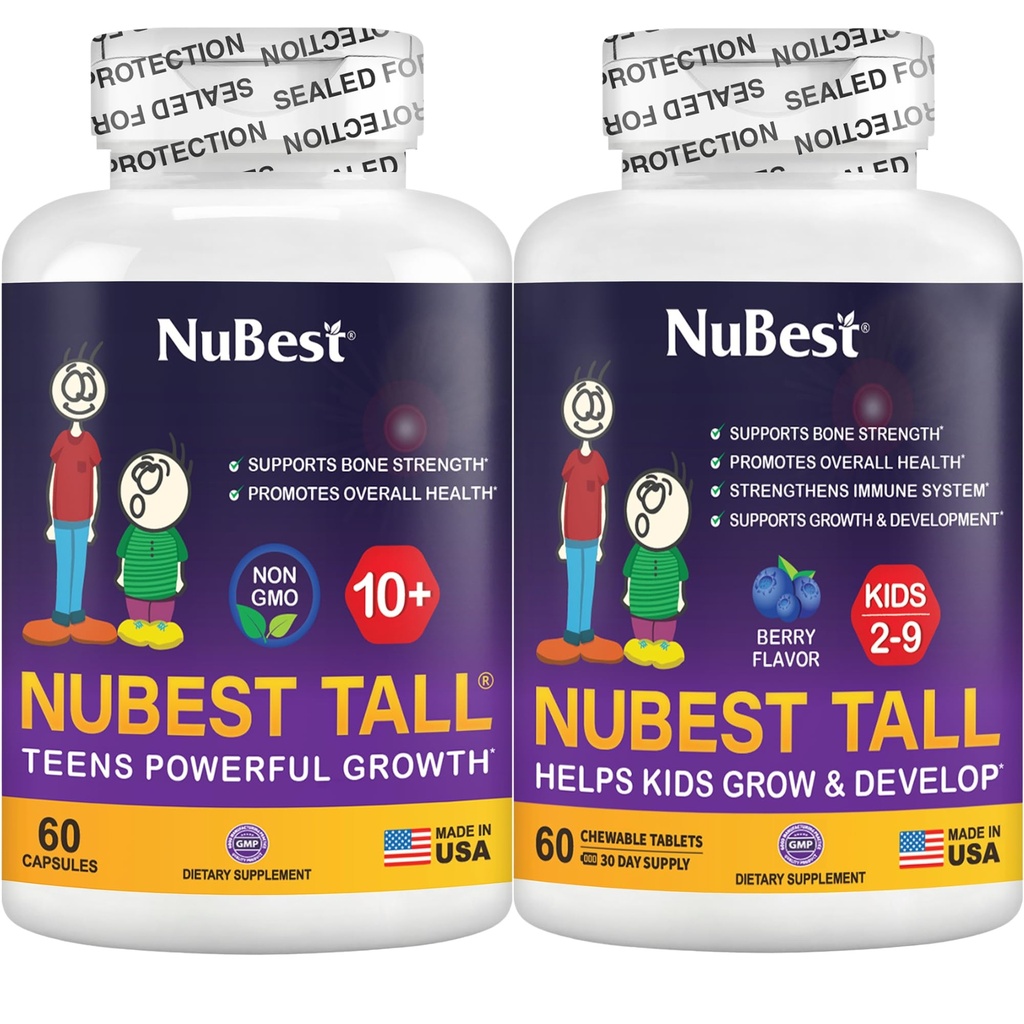 NuBest Bundle Tall 10+ 60 Capsules Tall Kids 60 Comprimés à mâcher Support de croissance en hauteur pour les enfants et les adolescents