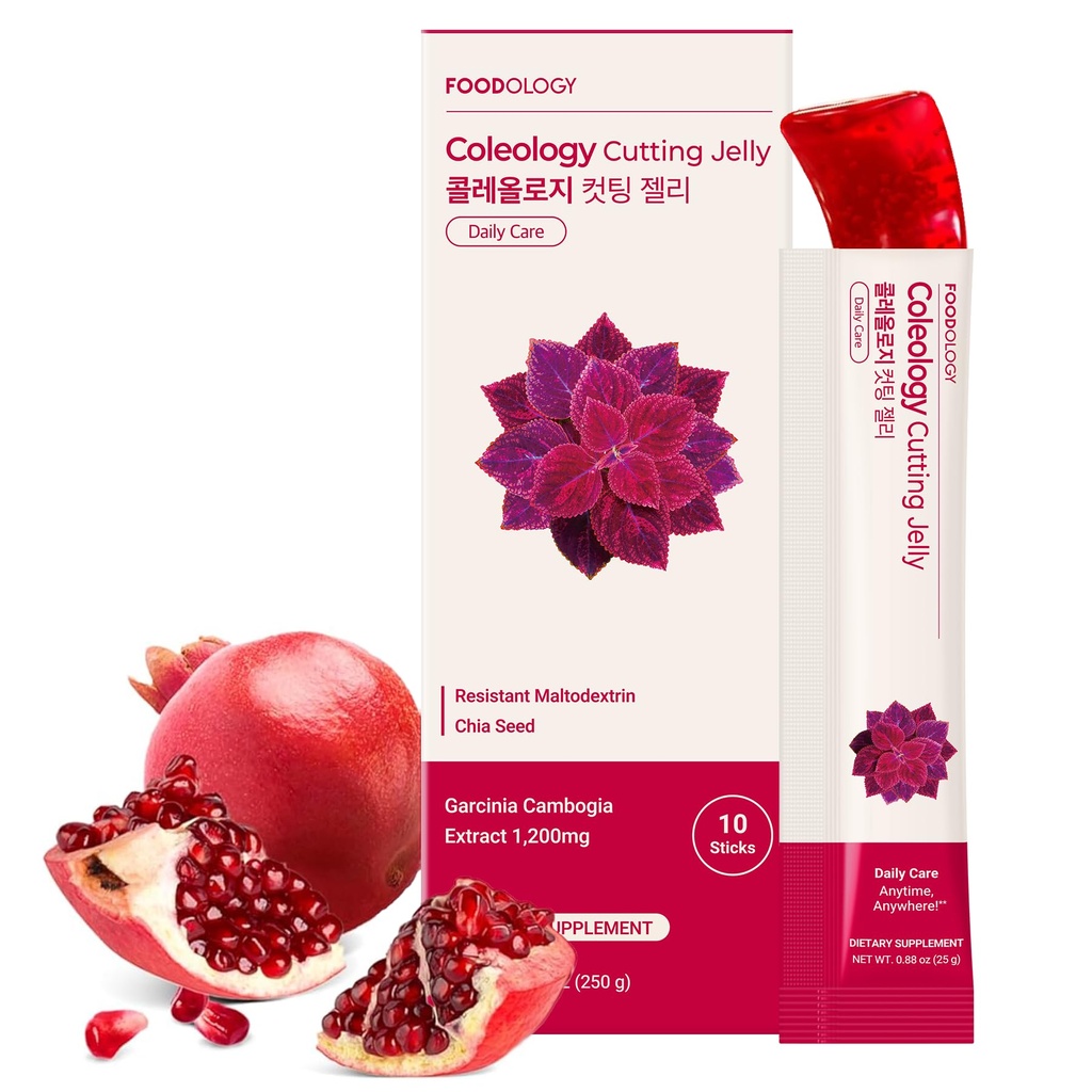 FOOLOGIE Coléologie Cutting Stick Jelly (Romegranate) – Supplément de fibre alimentaire pour la gestion du poids sain, les graines de Chia & Garcinia Cambogia, beauté coréenne avec collagène – 10 bâtons