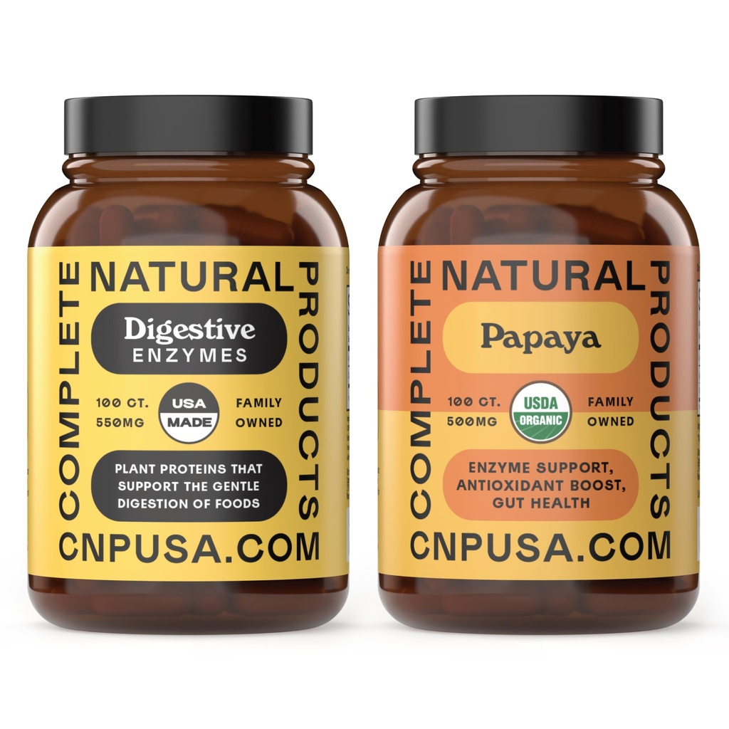 Produits naturels complets Enzymes de papaye biologique 100 Capsules et enzymes digestives 100 Capsules Bundle