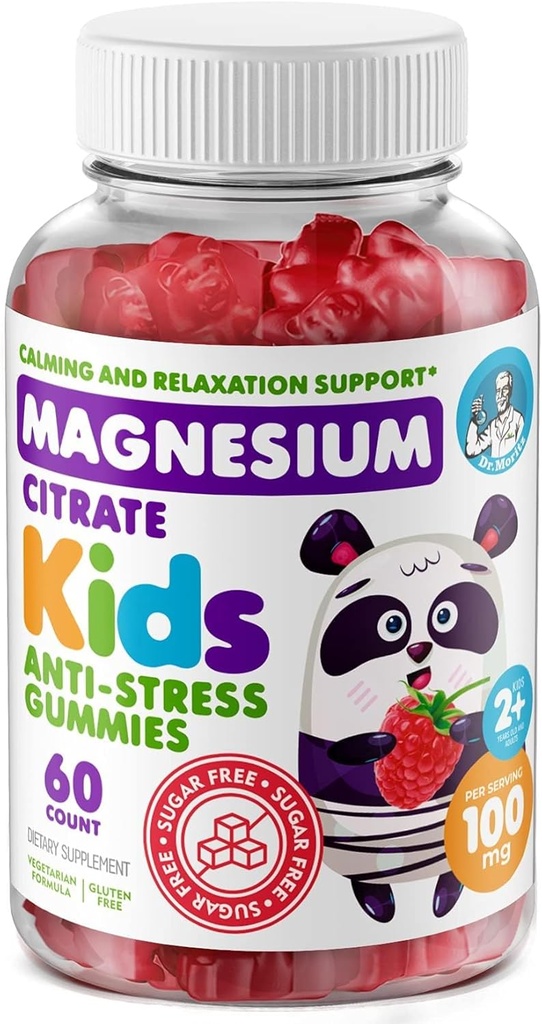 DR. MORITZ Sugar-Free Calm Magnesium Gummi für Kinder und Erwachsene - Non-GMO Kinder Magnesium Gummi - Raspberry Flavor - 1-Pack (60 Count)