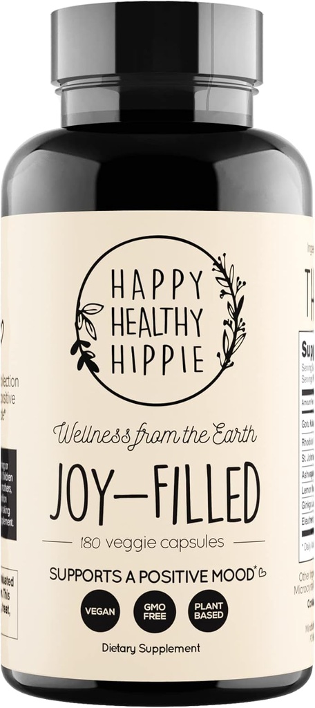 Joy-Filled Mood Support Supplement - 7 Herb Complex w/St. Johns Wort (180 Ct) | Rhodiola Rosea, Eleuthero, Ashwagandha | Stress Relief – Helps Calm The Mind & Body | 100% Plant-Based Happy Pills