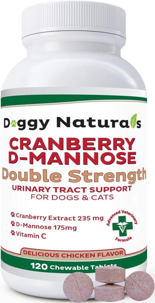 Cranberry D-Mannose für Hunde und Katzen Urinary Tract Infection Support Prävention und Eliminiert UTI, Blasen Infektion Nierenunterstützung, Antioxidans (Doppelstärke Tablet, 120 Count)