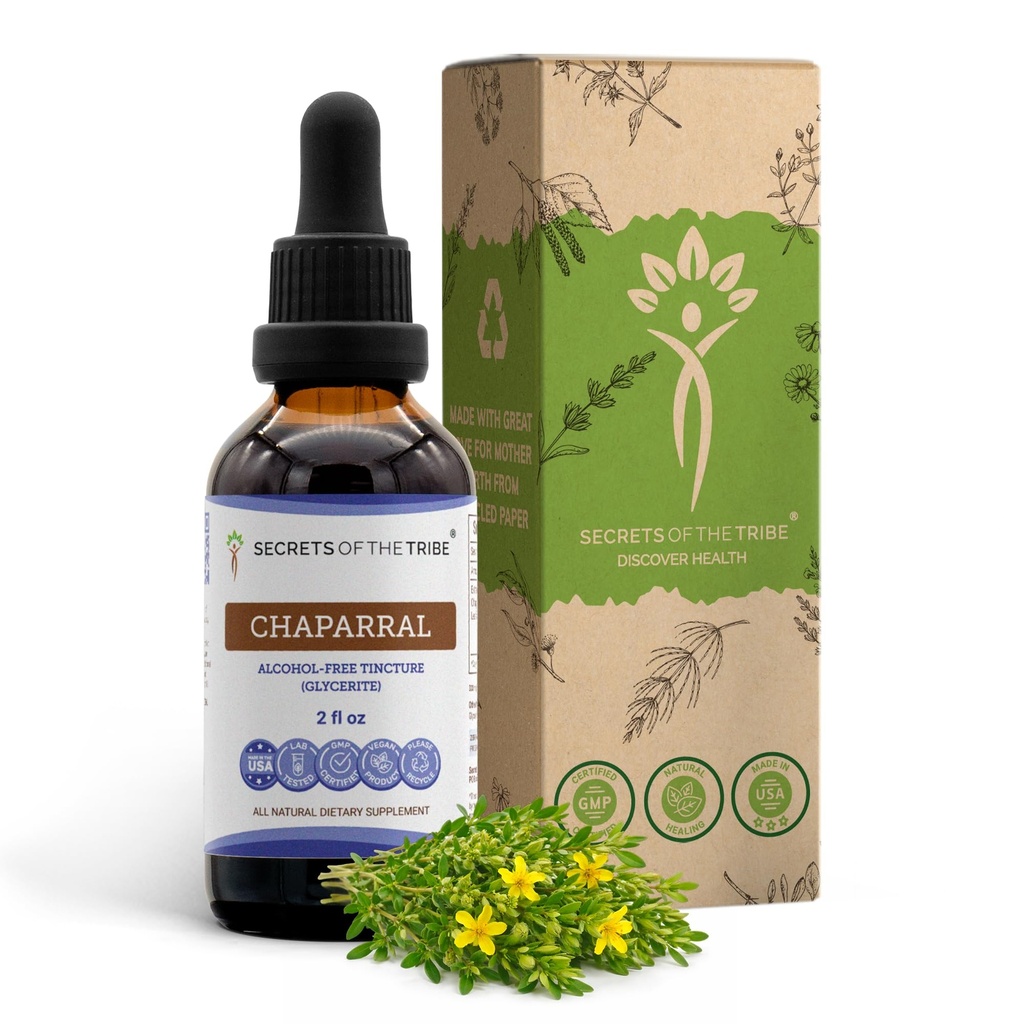 Secrets of the Tribe Chaparral Alcohol-Free Liquid Extract, Chaparral (Larrea tridentata) Getrocknete Blatt- und Blütenzusatz (2 FL OZ)