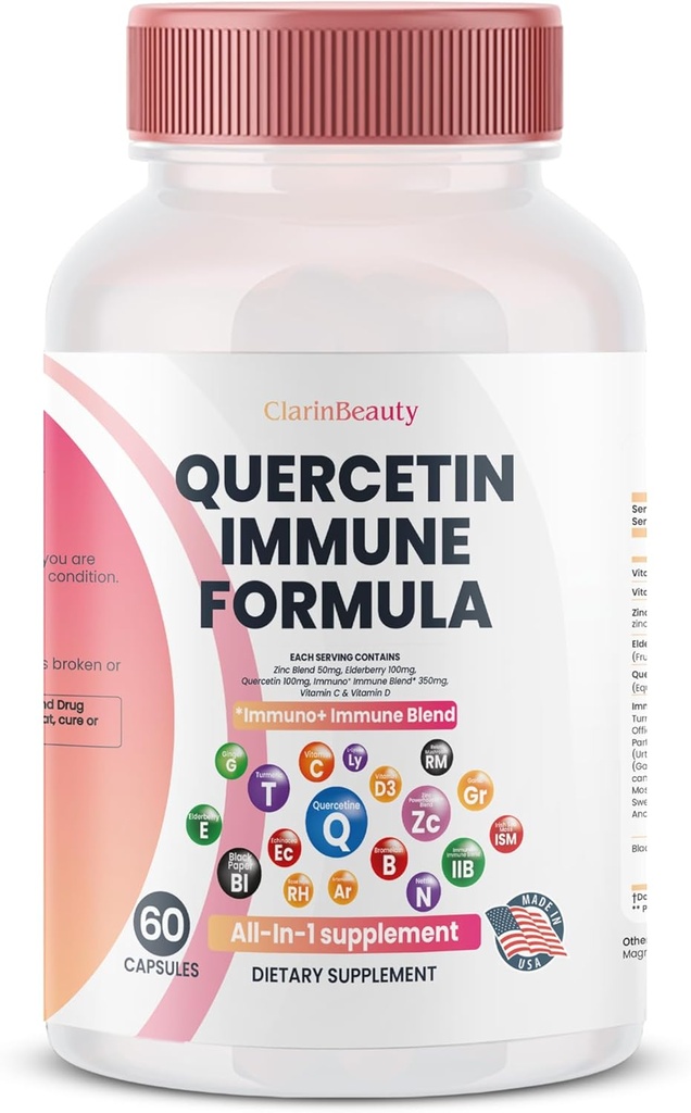 ClarinBeauty Quercetin 1000mg Zink 50mg Vitamin C 1000mg Vitamin D 5000 IU Bromelain Elderberry & 350mg Immunabwehrunterstützungsergänzungsmittel angereichert mit Artemisininin, Sea Moss, Knoblauch, Echinacea