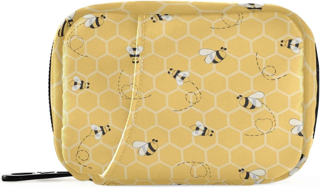 Jaune Bee Honeycomb Pill Organizer Case 7 Day Travel Pill Box with Zipper Portable Weekly Vitamine Medicine Supporter Pouch Bag