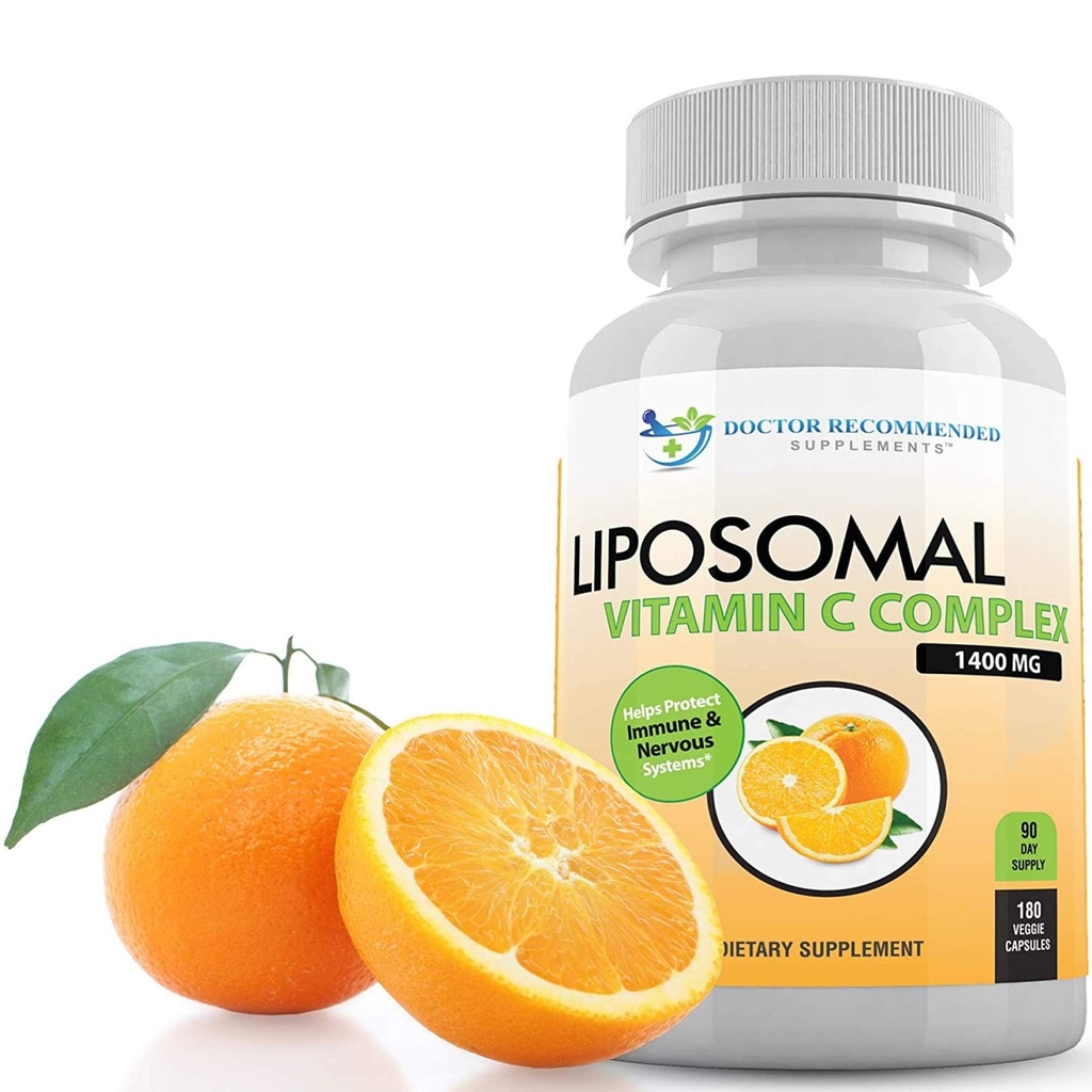 Liposomales Vitamin C 1400mg pro Servierung - 180 Veggie Kapseln hohe Absorption Ascorbinsäure, Lypo-Spheric Vitamin C Complex Immununterstützungsergänzung mit leistungsstarken Antioxidantien und Collagen Booster
