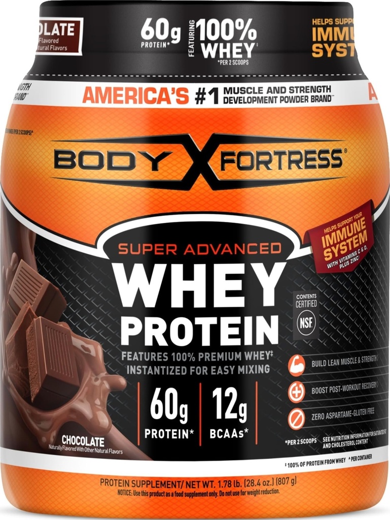 Forteresse du corps 100% Whey, poudre de protéines premium, chocolat, 1,78lbs