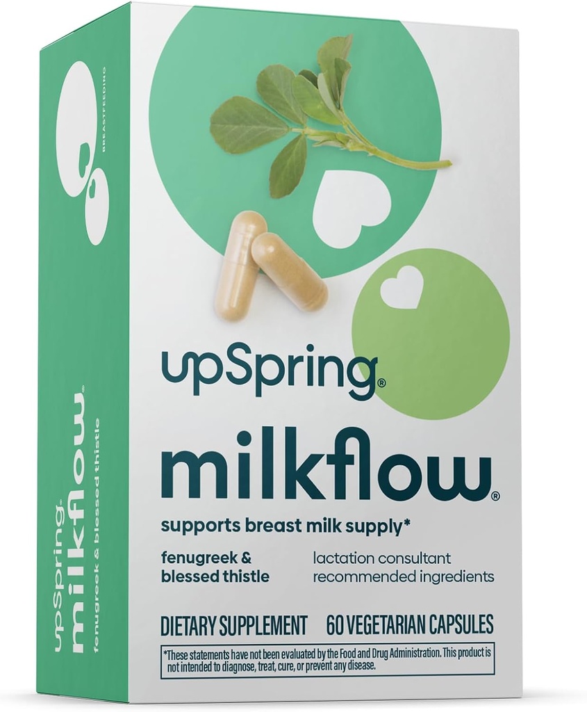 UpSpring Milchfluss Lactation Ergänzung für Milchversorgung Erhöhung, Still Ergänzungen mit Fenugreek & Blessed Thistle, Non-GMO, Lactation Support 60 Vegan Kapseln
