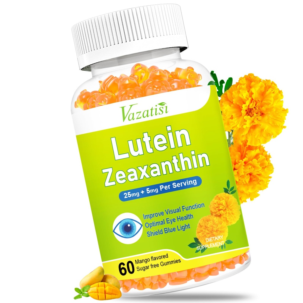 Augen Vitamine Lutein & Zeaxanthin Gummie, Zuckerfreie Augengesundheit Ergänzungen mit Bilberry, Astaxanthin - Unterstützung Blaues Licht, Visuelle Funktion und Macular Health - Mango Flavored, 60 Count