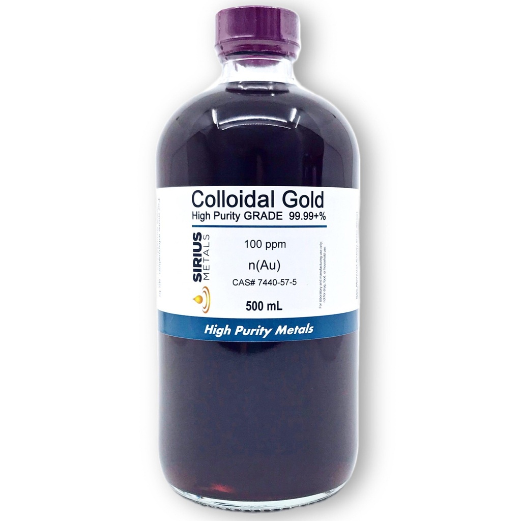 True Colloidal Gold (100 ppm) - 99,99+% Reinheit - 500 mL (16,9 Fl Oz) in einem Klarglasflasche