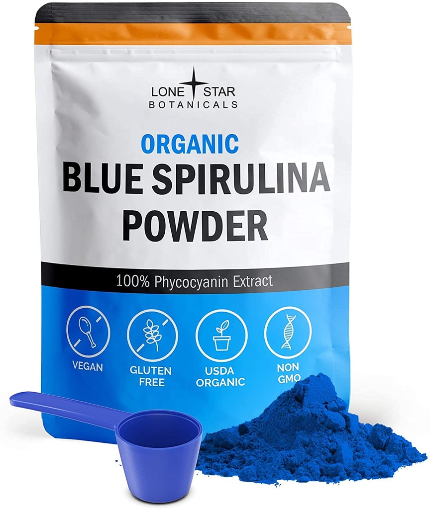 Lone Star Botanicals Organic Blue Spirulina Powder - 100% reine blau-grüne Algen, keine Fishy Smell, Vegan Superfood für Smoothies & Drinks, Non GMO, Gluten-Free, Vegan