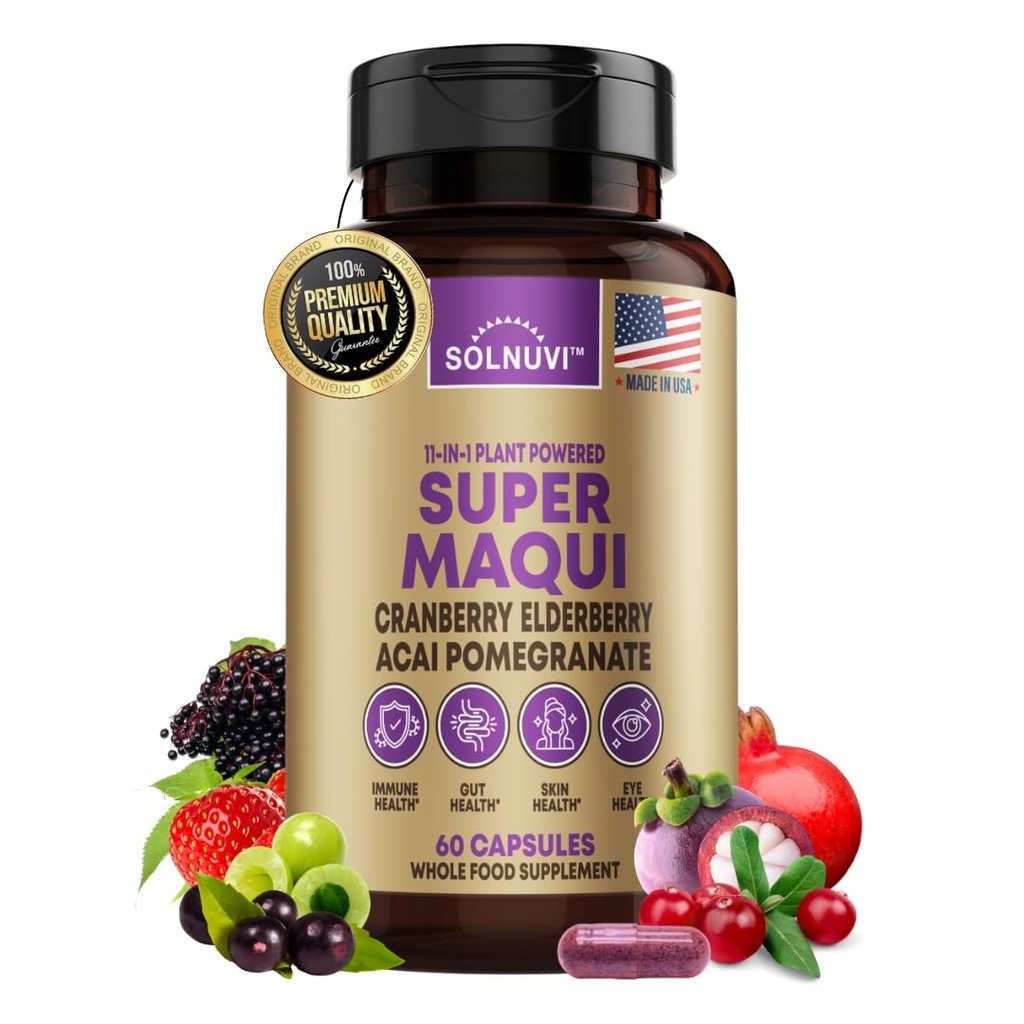 Bio Super Maqui Berry Capsules - Superfood Powder - Elderberry Extract, Cranberry, Pomegranate, Acai - Dry Eye & Tear Support, Gut Health, Haut - 60 Vegan Capsules, Non GMO, Gluten Free Supplement
