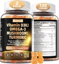 Vitamin D3 5000iu(125mcg) + Vitamin K2(MK7) Gummi mit Algen Omega 3 | Maximale Stärke Vitamin D3+K2 | für Knochen, Zähne, Energie, Immunität, Calciumabsorption - Vegan, Zuckerfrei, 120Ct
