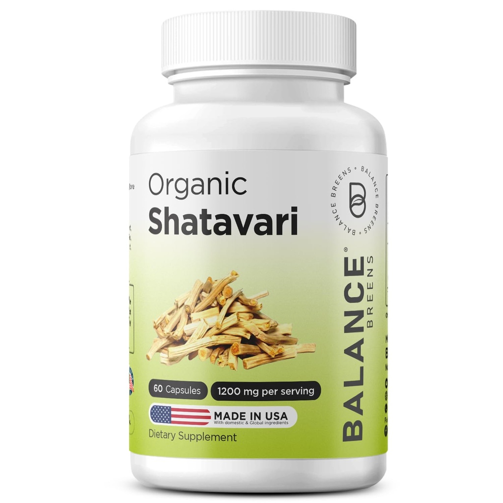 Bio Shatavari 1200mg, 60 Kapseln - Lactation Unterstützung Vitamine, Hormonal Balance für Frauen, Spargel Racemosus Root