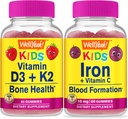WellJa Vitamin D3+K2 Kinder + Eisen + Vitamin C Kinder, Gummis Bundle - Große Verkostung, Vitamin-Ergänzung, Glutenfrei, GMO frei, Kaugummi