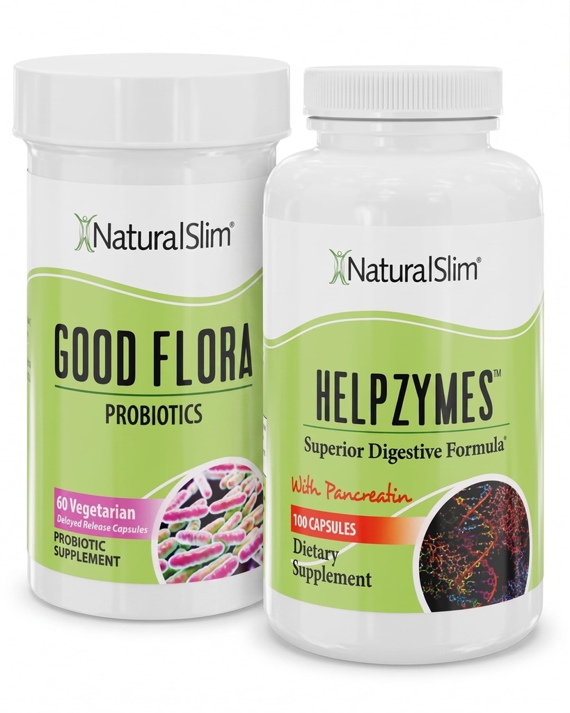 NaturalSlim Digestive Health Bundle – Good Flora & Helpzymes - Potent Probiotics & Powerful Digestive Enzymes for Better Digestion & Absorption of Food Nährstoffe | Formuliert von Frank Suarez